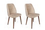 Hanah Home Alfa-464 V2 Juego de Sillas de Terciopelo Crema y Nogal con Patas de Madera de Haya, 50x90x49 cm